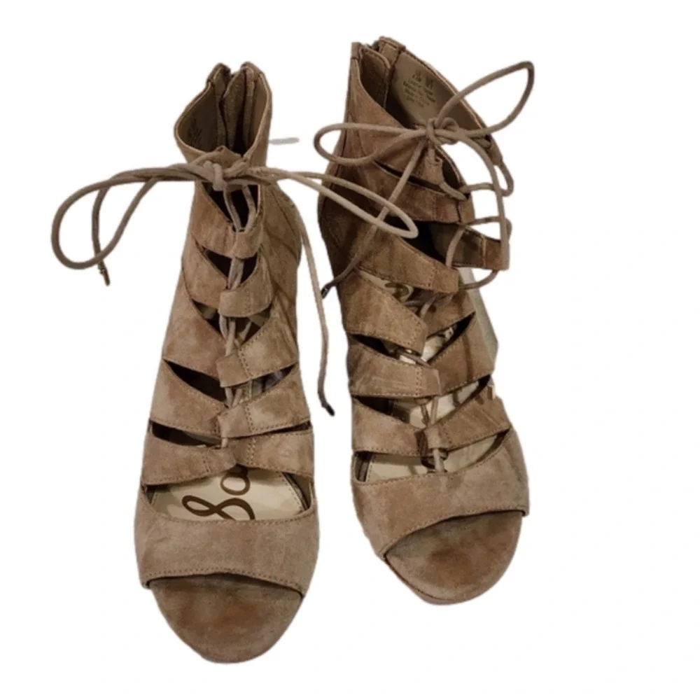 SAM EDELMAN Womens Oatmeal Beige Santina Wedge Heeled Gladiator Sandal 8 M‎
